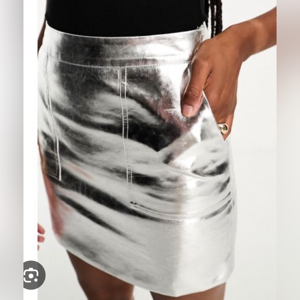 4th and reckless silver metallic faux leather mini skirt